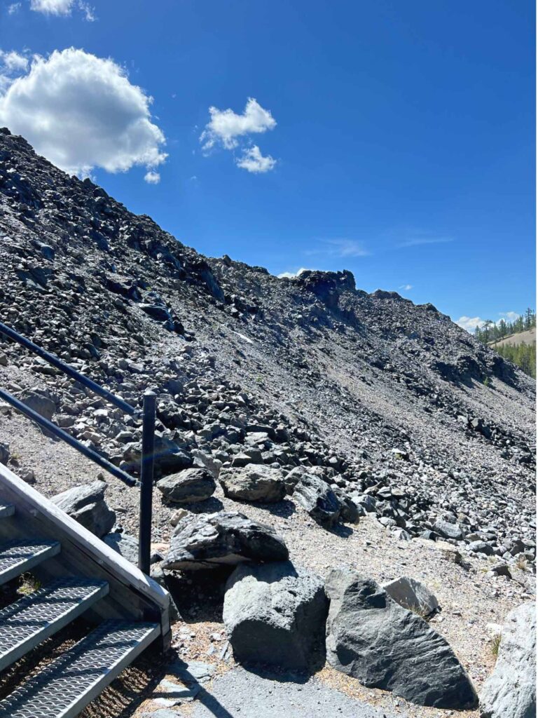 Hiking the Big Obsidian Flow is mainly walking on rocks. 