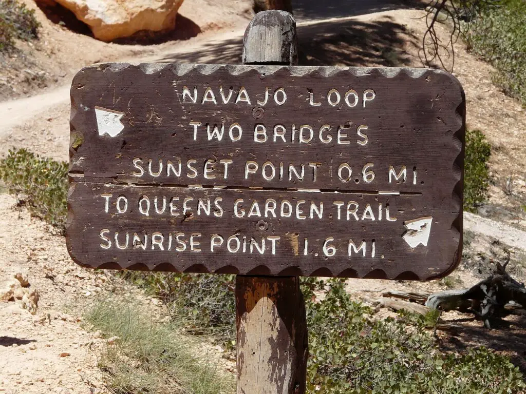 Bryce Canyon Park Navajo loop trail sign, part of a Bryce Canyon one day itinerary