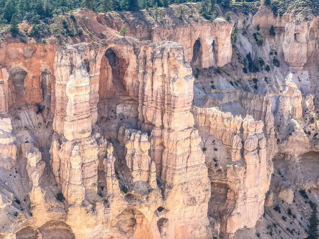 White rock formations and windows at Bryce Point Lookout in Bryce Canyon Park