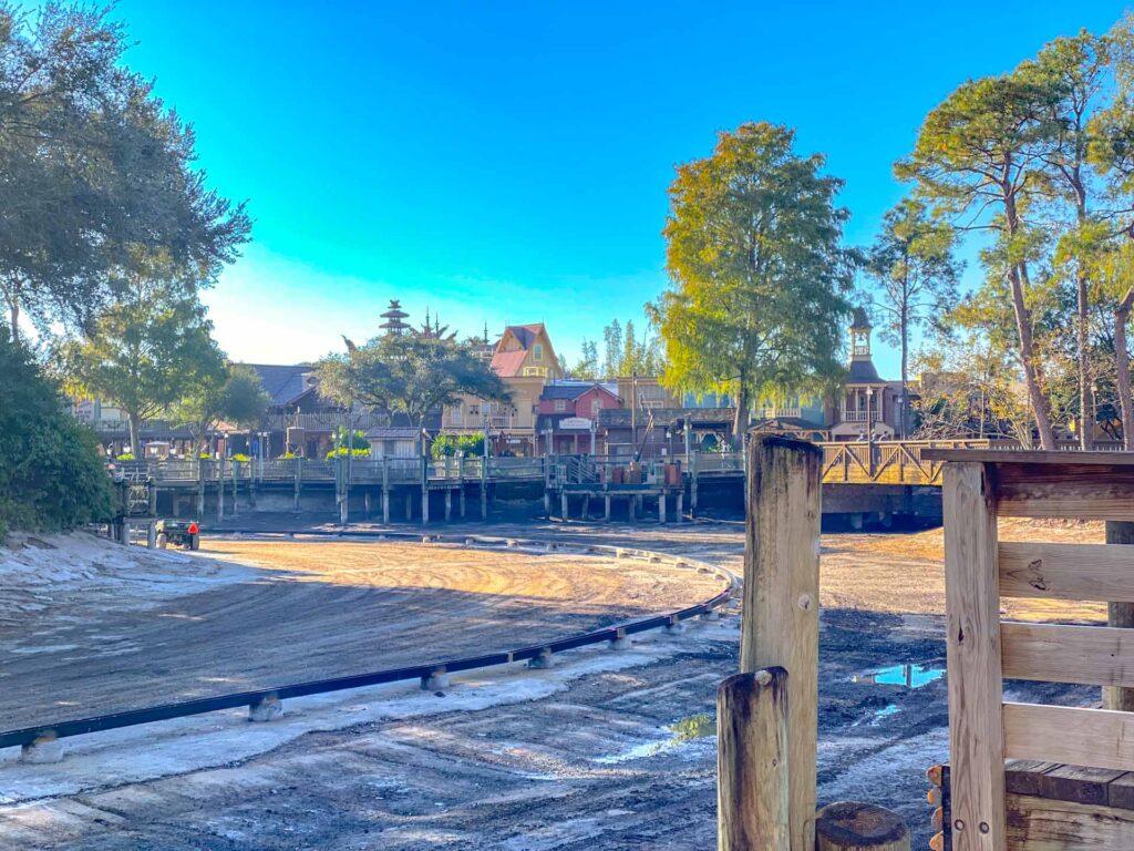 Liberty Square Riverboat track is revealed during a recent refurbishment.