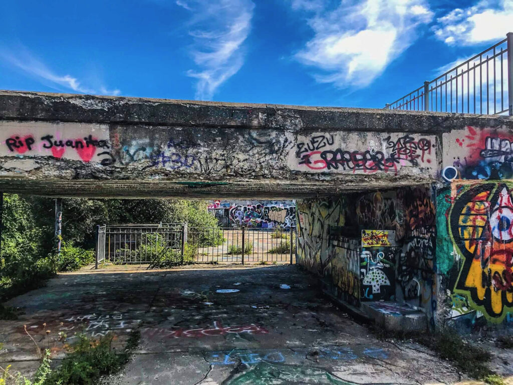 graffiti covering the remains of Fort Wetherill