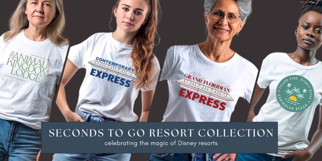 Women wearing Disney t-shirts inspired by Disney World resorts.