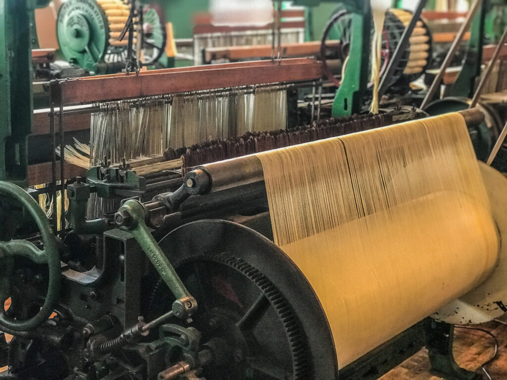 Industrial Revolution power mill in action at Lowell National Historic Park in Massachusetts.