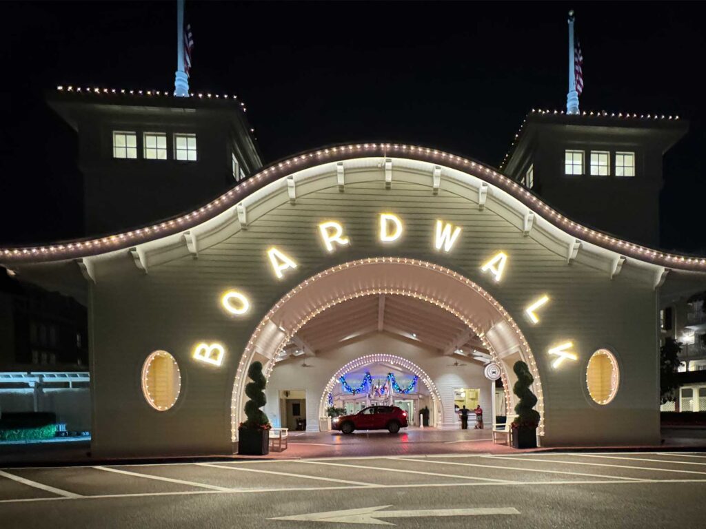 boardwalk entrance at night