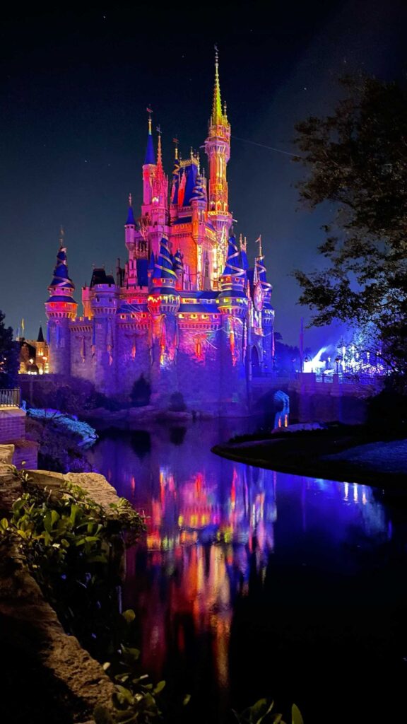 holidays at disney world castle orange and purple