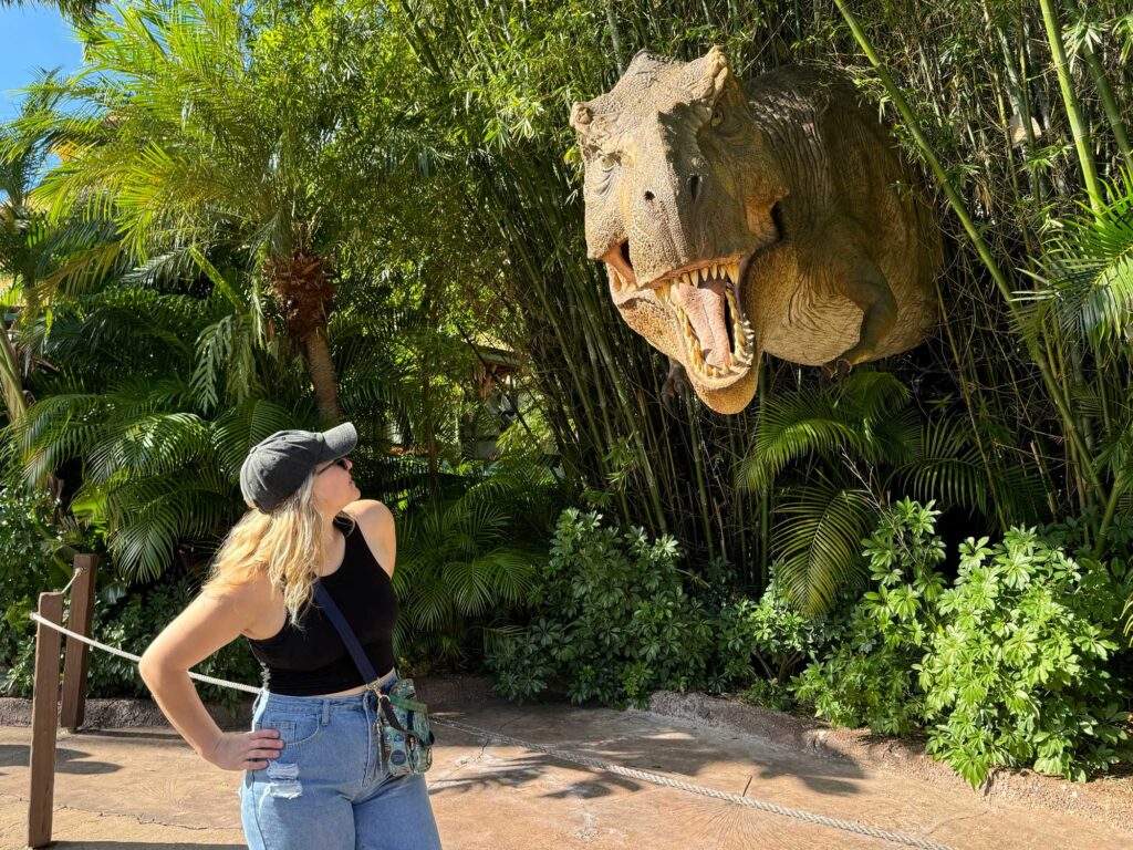 dinosaur charges guest at Universal Studios Orlando