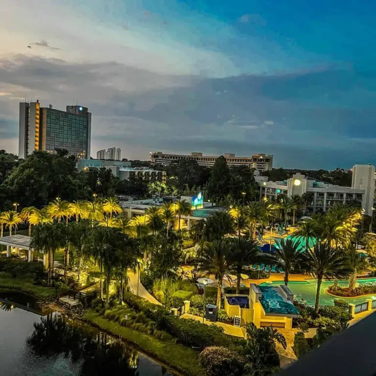 View from Disney World hotel, Hilton Lake Buena Vista Palace balcony.