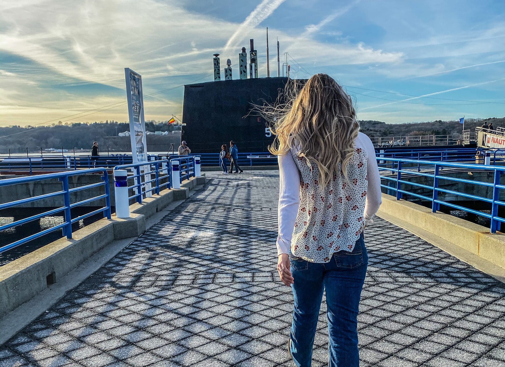 Walking towards the Nautilus at the Submarine Force Museum