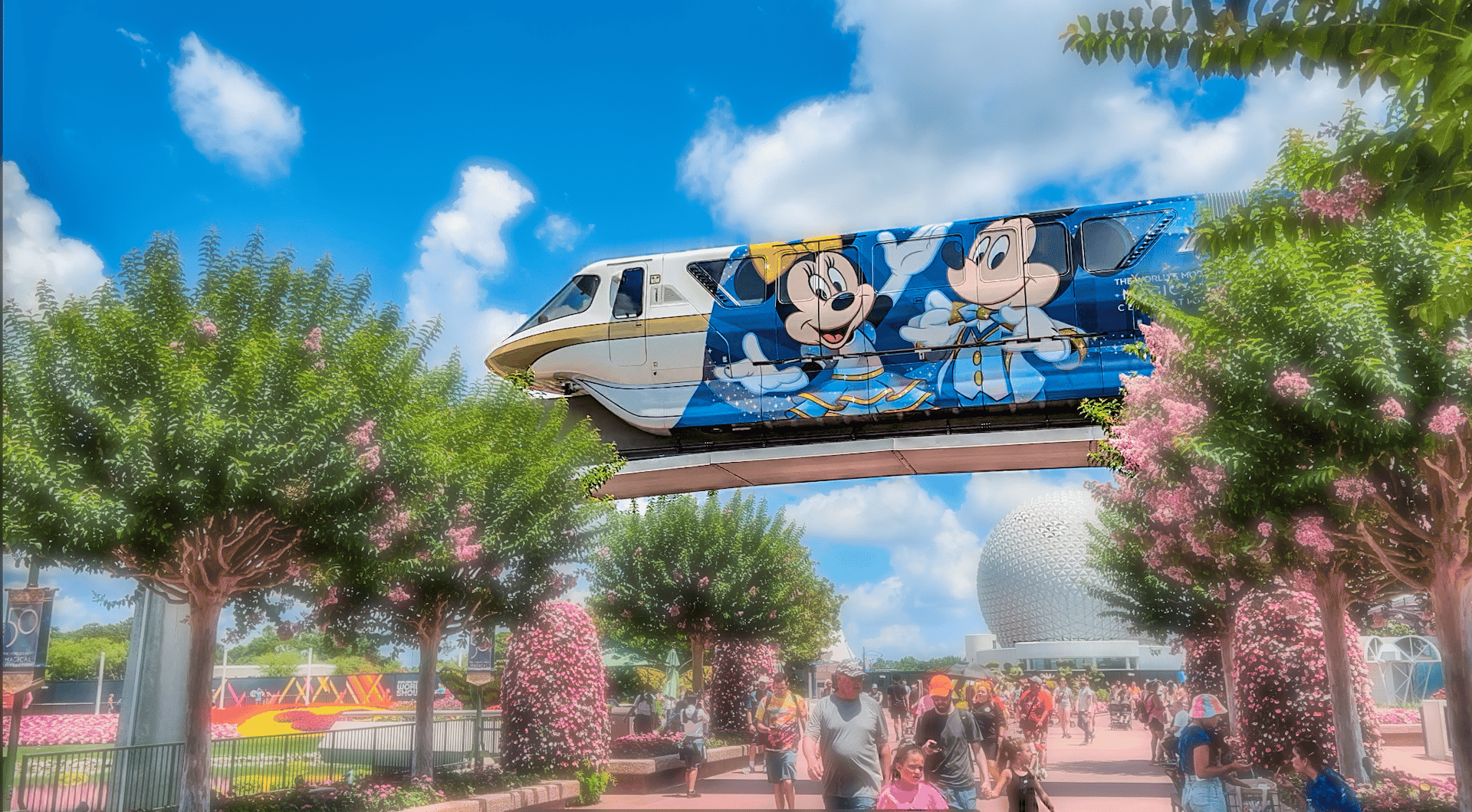 EPCOT monorail decked out for Disney World's 50th anniversary